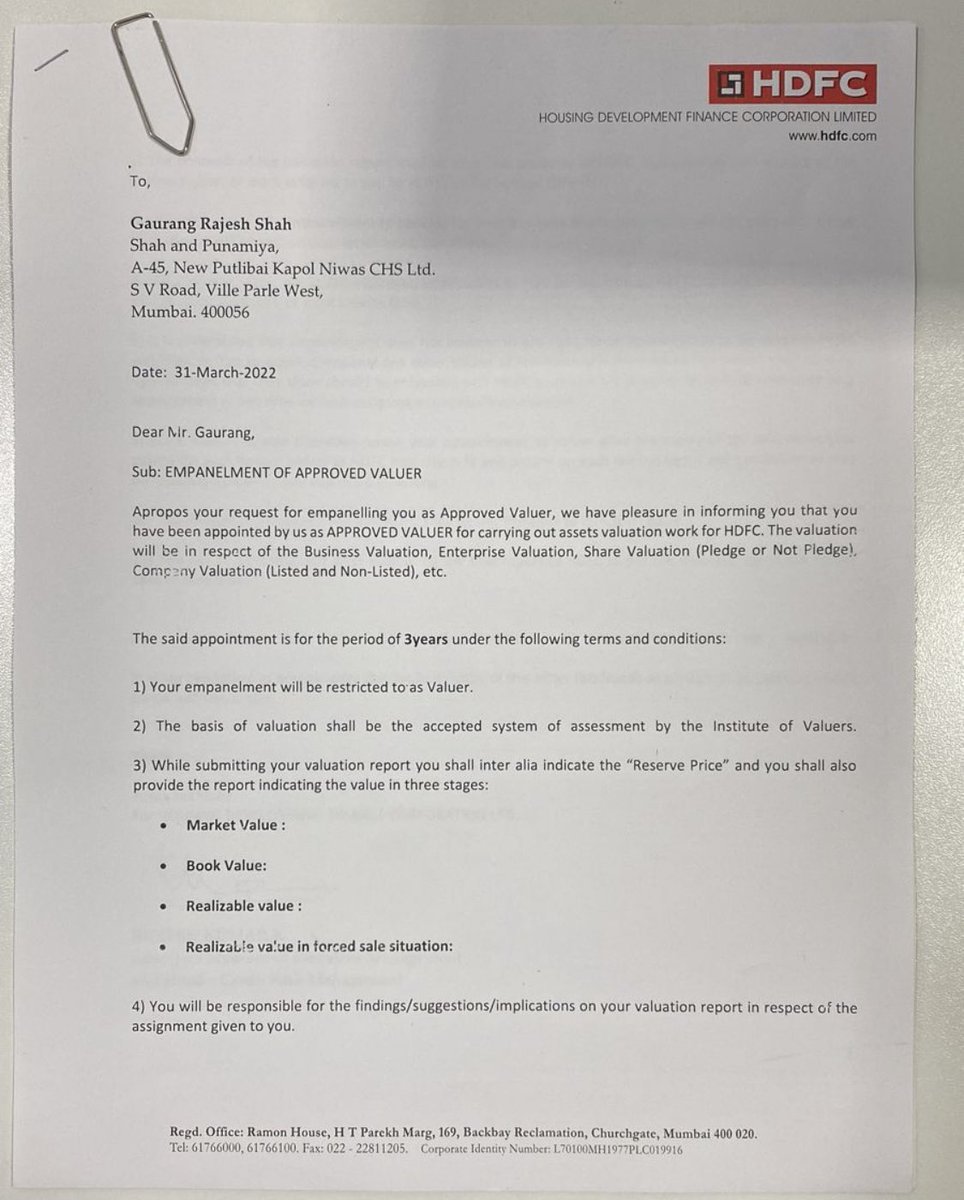 grshah129's tweet photo. Proud to announce that I have been empaneled as registered valuer with one of the finest financial institution around the world 😊

#valuations #HDFC #intrinsicvalue #relativevalue #empaneled https://t.co/gK6QrqrzzK