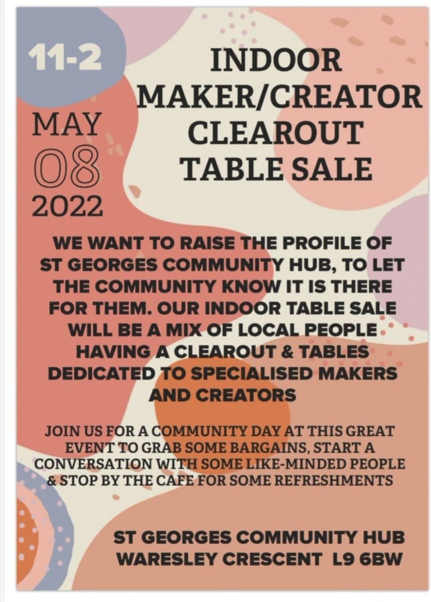 sandrachataway's tweet photo. This is happening today! #sunday #community #eventsliverpool #AIM #autisminmotion #tablesale #rasa https://t.co/O9ERcBqKC4