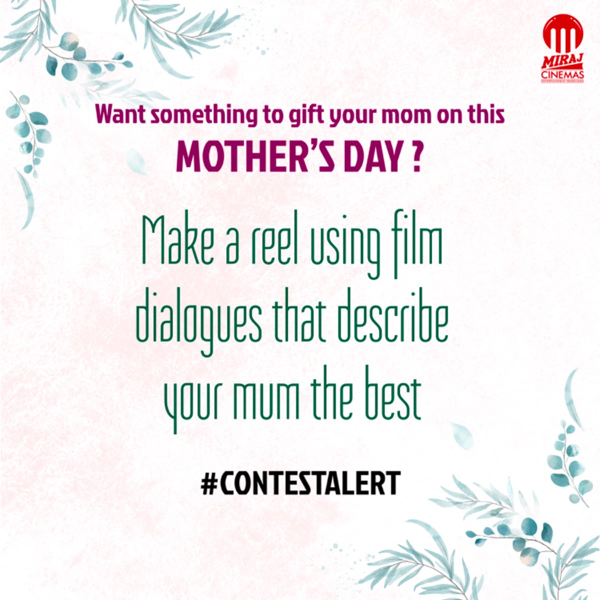 MirajCinemas's tweet photo. Make #Bollywood Reels and win exciting prizes.😍
Humare Paas Aapki Maa ke liye gift Hai, tumhare pass kya hai?
Tag @MirajCinemas in your stories.
#MirajCinemas #ContestAlert #Contest #Gift #MothersDay #MothersDayContest #Reel #ReelKaroFeelKaro #MakeReel https://t.co/E7aMLY2BiC