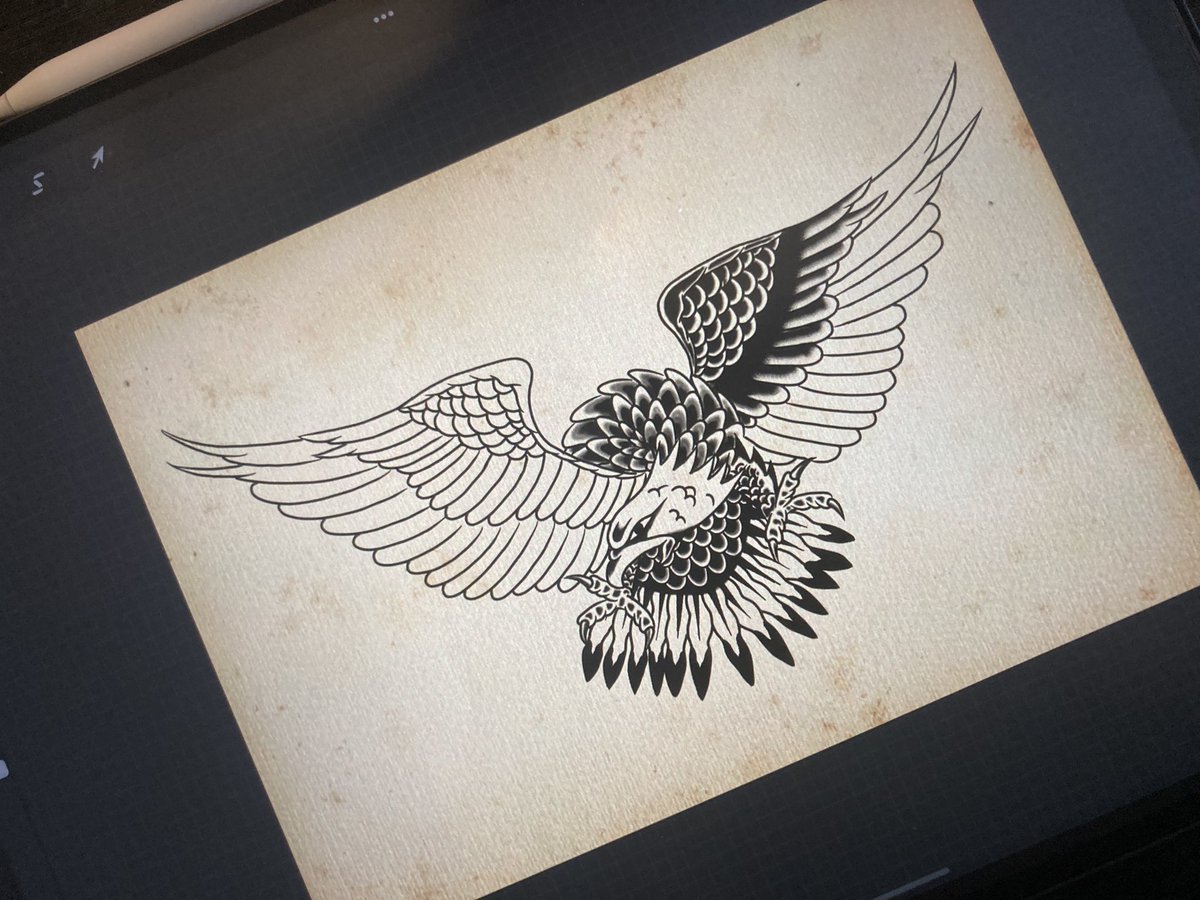 YAMATODAMA_NFT's tweet photo. GM WHIP☀️

tattoo flashの勉強中✌️

正面のTRADITIONAL EAGLEです！

左右のバランス取るのがむずい！！ https://t.co/4wu95a8AoP