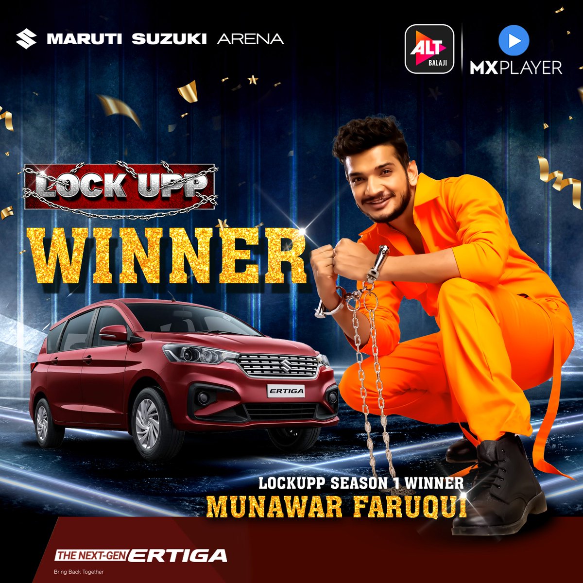 altt_in's tweet photo. Badass jail ki bail is definitely badass too! π€©
Congratulations to @munawar0018 on winning a brand new #MarutiSuzukiErtiga and the shiny #LockUpp trophy! π
#BringBackTogether #Ertiga #TheNextGenErtiga #MarutiSuzukiErtiga #MarutiSuzukiArena
@MSArenaOfficial @Maruti_Corp https://t.co/T4nNlGxhFx