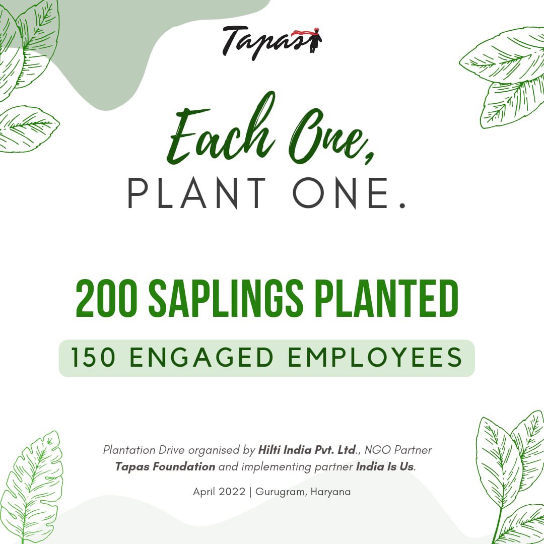 TapasFoundInd's tweet photo. “Each One, Plant One“, our plantation drive in Gurgaon aims to create a much needed conversation on environmental conservation. We planted 200 saplings in pursuit of creating a green and pollution-free zone for all. 

Have you adopted a sustainable lifestyle yet? https://t.co/JMVjgoAATb
