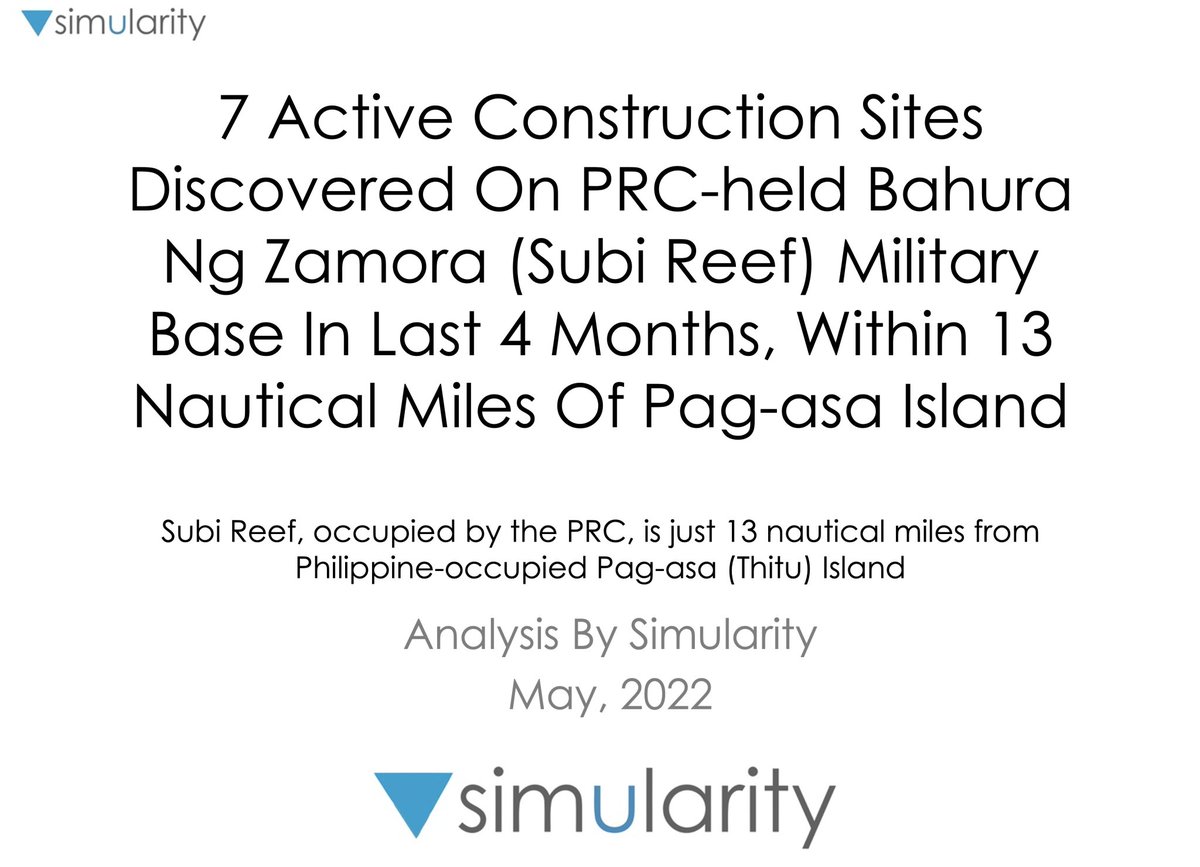 simularity's tweet image. Satellite imagery analysis shows that China continues to build on artificial island  Subi Reef in the South China Sea. simularity.com/may-2022-subi-…