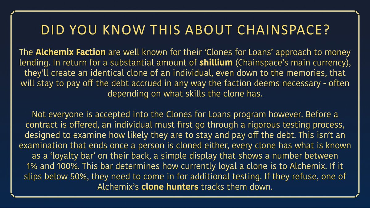 PillsLore's tweet photo. FUN CHAINSPACE FACT #3 - #CLONESFORLOANS

#chainspacefacts https://t.co/dOqJBykDIP