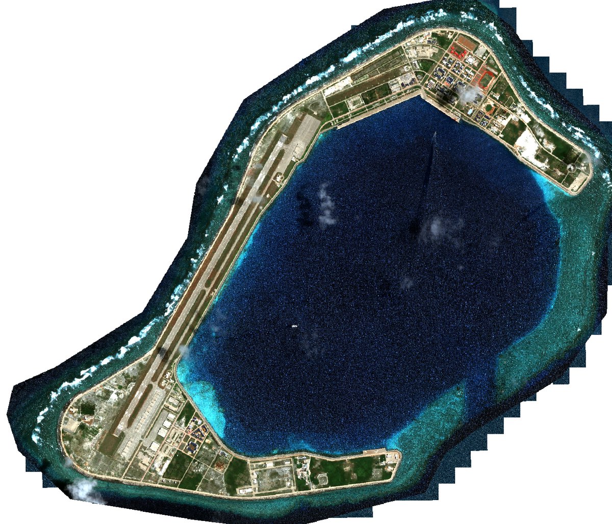 simularity's tweet image. The Chinese military base on Subi Reef (Zamora Reef to Filipinos) in the #SpratlyIslands continues to be expanded with more construction in the last 4 months, according to satellite image analysis of May 5 image (image credit @AirbusSpace) simularity.com/may-2022-subi-…