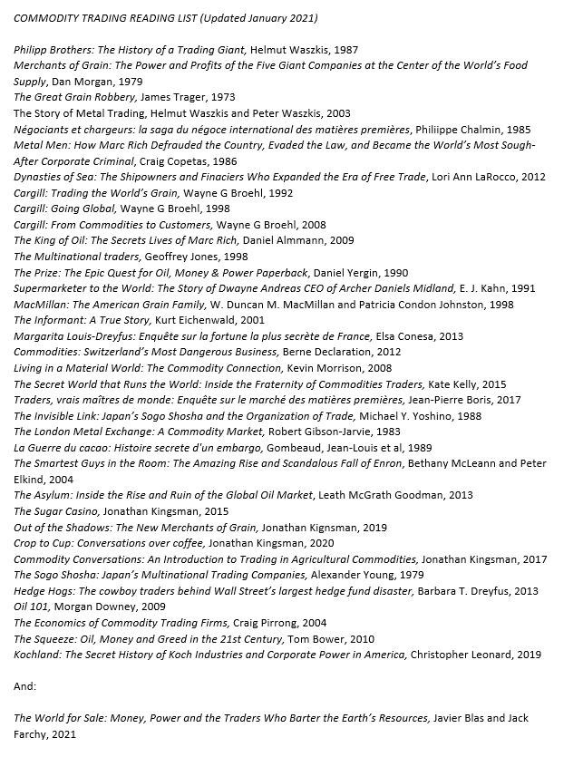 JavierBlas's tweet photo. For their newsletter, @tracyalloway and @TheStalwart asked me for 3 commodity books I loved. 

My picks: The Prize’, ‘Merchants of Grain’, and ‘The King of Oil’ (and, as a bonus, ‘The World for Sale’ 😇)
https://t.co/yMfQSXJGCp

Some of you messaged for a longer list. So here: https://t.co/HpDOIwNIQ6