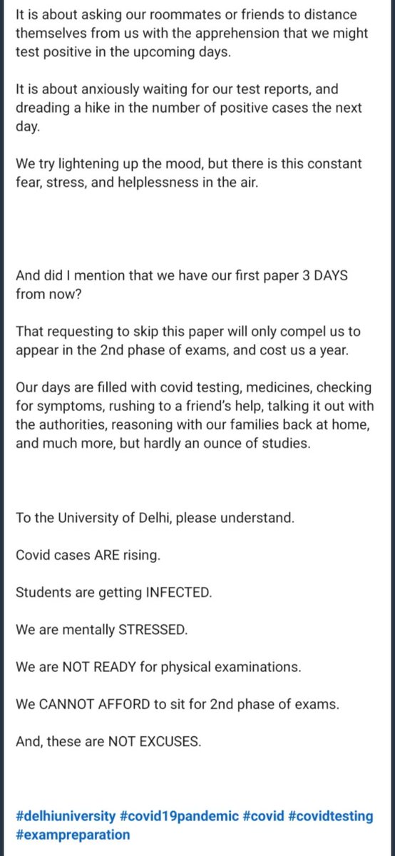 Annie040200's tweet photo. It is extremely unfair on all of us that we are being forced to give exams in a situation where we have to put our lifes at risk. #DUStudentsWantOBE2022 #DUStudentsDemandOBE #HybridModeShouldBeAChoice https://t.co/iUQt9Sex8b