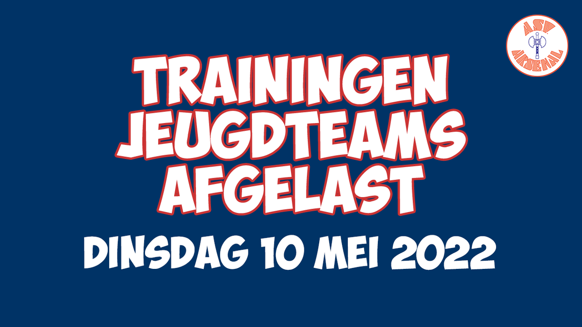 Dinsdag 10 mei zijn er geen trainingen voor alle jeugdteams i.v.m. afwezigheid van de trainers.