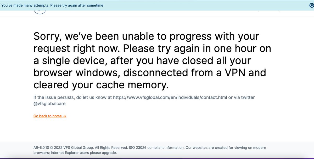 SOUMYARUPGOGOL's tweet photo. I need to travel to Italy to attend an academic conference in June. I have been trying to book a visa appointment since yesterday. But I am unable to do so. I am getting the following errors continuously. Please help ASAP!! @VFSGlobal @vfsglobalcare https://t.co/7XFtVHRfUT