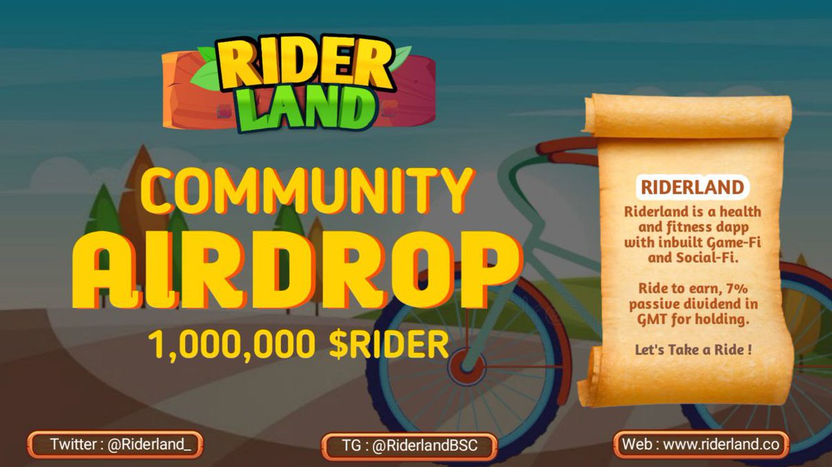 Airdrop_Fans's tweet photo. 🔥 Airdrop Fan's &amp; Riderland 

🔹 Join Reward 700 $RIDER ($28)
🔹 Refer - 100 $RIDER ($4)
🔹Win Free $50 BUSD when referred above 50 persons

✅ Airdrop bot link : 
https://t.co/8Q19bHn0FV

#Airdrop #GMT #airdropalert #airdrop #Etherum #BTC #STEPN #Run #Ride https://t.co/VktqNO9rUQ