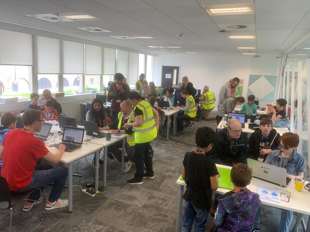 AdaCollege's tweet photo. Cardboard Ada was busy welcoming @MCRCoderDojo attendees this morning.

So much energy here today 🔥

Great to have such a good turn out <3

#AlwaysAda #DigitalPioneers  #Grassroots #Coding #SkillsForLife https://t.co/5PrY6MpTza