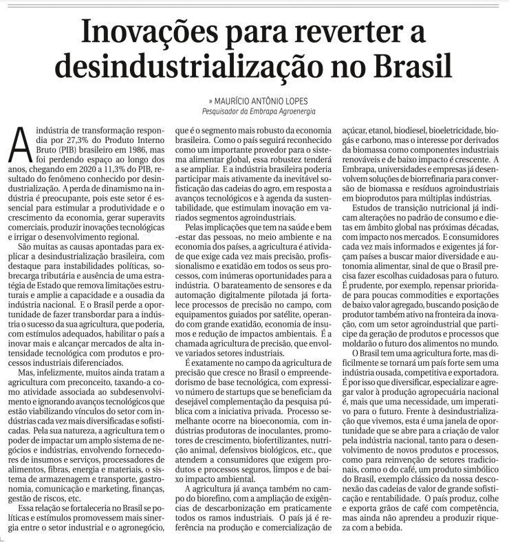 Agro4Future's tweet photo. Compartilho o artigo de opinião "Inovações para reverter a desindustrialização no Brasil" publicado hoje, 08/05/2022, pelo jornal Correio Braziliense.
Boa leitura!
Maurício

#Desindustrialização #Economia #Agricultura #Agronegocio #Inovação #Empreendedorismo #Politicas https://t.co/dH9sD6v6Fl