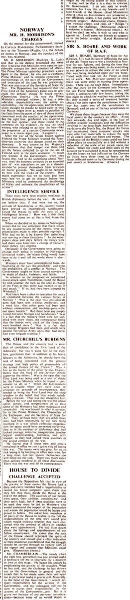 #OTD1940 #Day2 of #NorwayDebate #Atlee commits @UKLabour to force a vote #HerbertMorrison opens #PMChamberlain replies instead of #SamuelHoare “I call upon my friends” and part seals his fate
 @HouseofCommons @UKParlArchives @thetimes @ConHistGrp @LabourHistory @LibHistoryToday