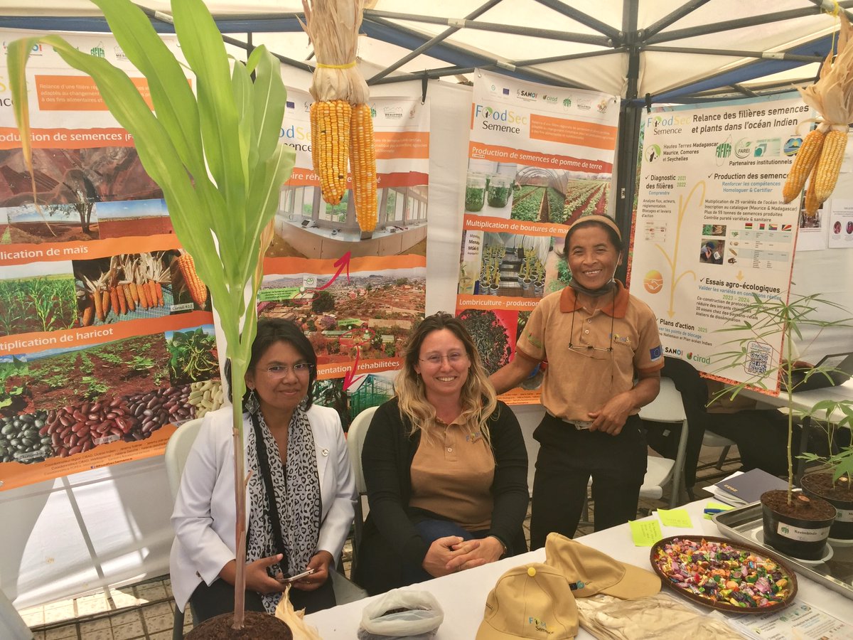 Cirad_AAM's tweet photo. Le @Cirad  à la journée des projets @UE_Madagascar  avec les chercheurs  de FOODSEC-semences, DINAAMICC-agroécologie et de DIABE bois énergie, accompagnés de l'Ambassadeur UE, @ambafrmada et @AFD_France et des ministres du MEDD et MINAE. https://t.co/Y9bTh7B3An