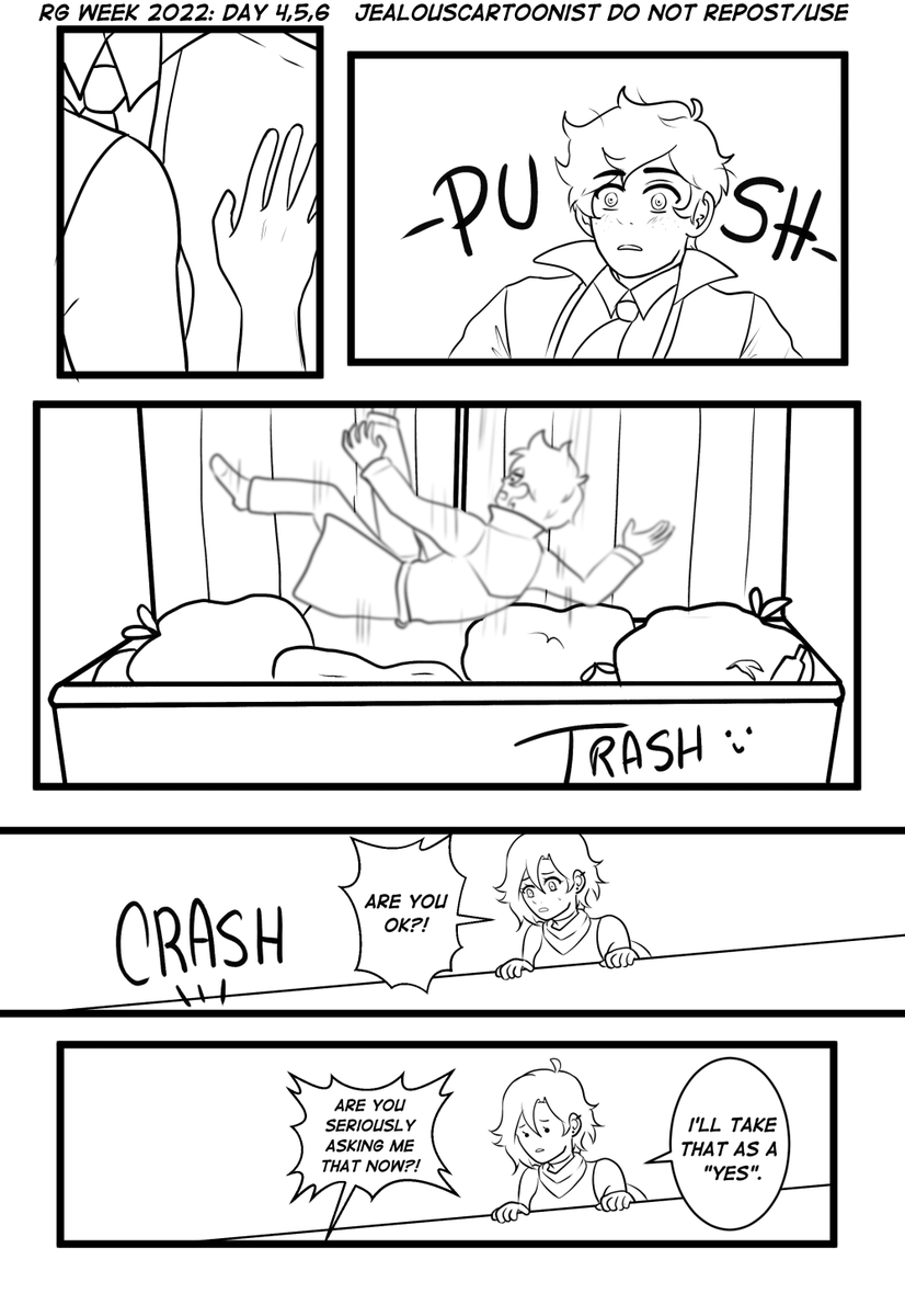 JealousCartoon's tweet photo. For the #rosegardenweek​
Day 4,5 and 6:
-"You... think I'm cute?"
-Enemies BUT Lovers
-Hand Holding
I made the ultimate rg week comic haha managed to put the 3 remaining prompts on 7 pages made in 3 days... help
#rwbyrosegarden #rwby #RGWeekMay2022 #rosegarden https://t.co/imfb3vDuu2