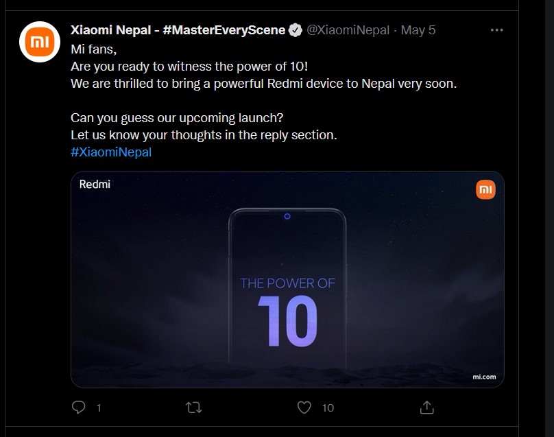 TechNepz's tweet photo. @XiaomiNepal The teaser is somewhat misleading as it suggests the phone has a punch-hole cutout. But in actuality, it has the outdated waterdrop notch instead. #TechNepz #redmi10 https://t.co/NfHg17oR0n