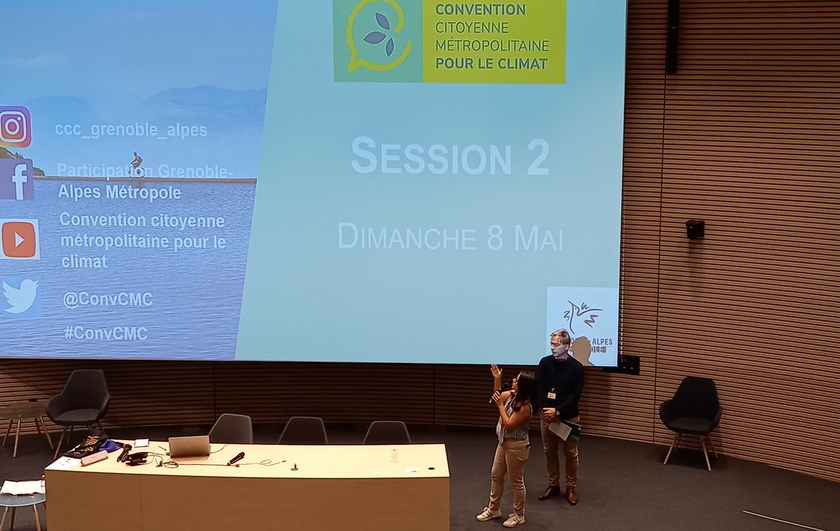 2ieme session de la Convention citoyenne pour le climat @ConvCMC <a href="/GrenobleAlpes/">Grenoble Alpes Métropole</a> 
@ClaudiaTeranEs1 @ThierryMnissier invitent les 120 citoyens tirés au sort à partager leurs expériences, et connaissances. Ils sont ambassadeurs, briques essentielles de la transition bas carbone.