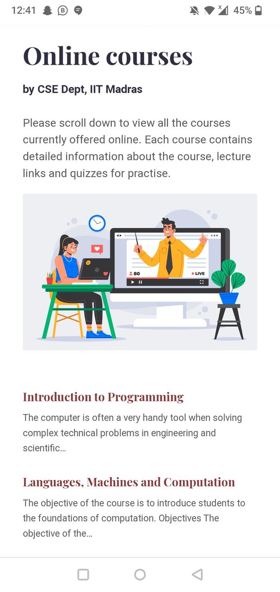 Chinnarao_C's tweet image. Quality Computer Science Courses available from IIT,Madras for free. It's a great opportunity for CSC students across the globe. 
Get educational videos from below link : 
nsm.iitm.ac.in/cse/#all-servi…
#ComputerScience #IITmadras #FreeComputerCourses