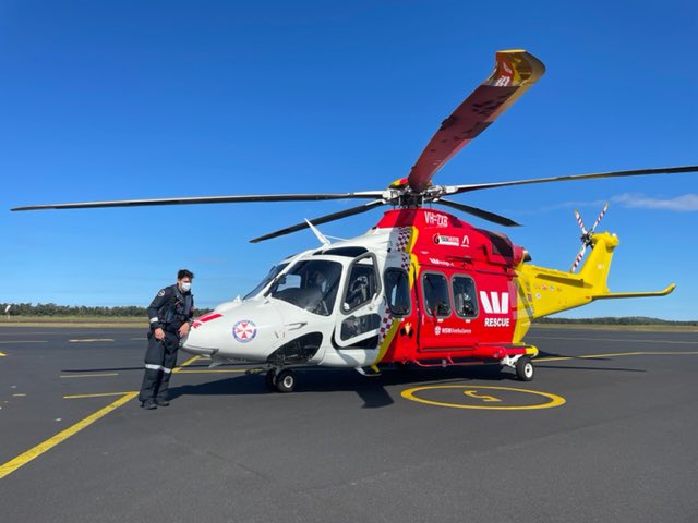 WRHS_official's tweet photo. The Westpac #RescueHelicopter today has responded to multiple incidents including a bulldozer rollover at #Elands, a vehicle swept away at #Koreelah, and #InterHospitalTransfers from #Warialda and #CoffsHarbour. https://t.co/FkZY7vuH97