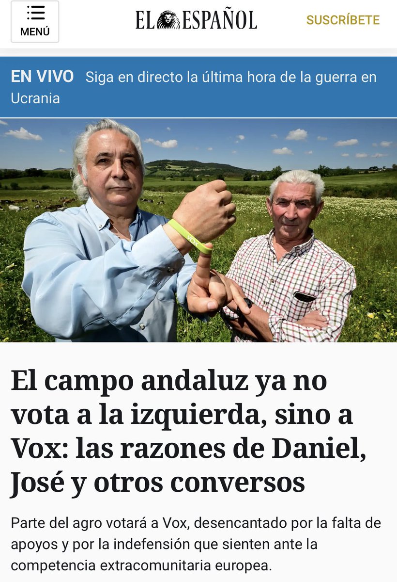El campo andaluz se caracteriza siempre por su sentido común y sensatez

Los pueden engañar una vez, pero dos no

Decepcionados con las políticas globalistas que asfixian al sector impuestas por aquellos que supuestamente venían a defenderlos, ven como única salvación a <a href="/vox_es/">VOX 🇪🇸</a>