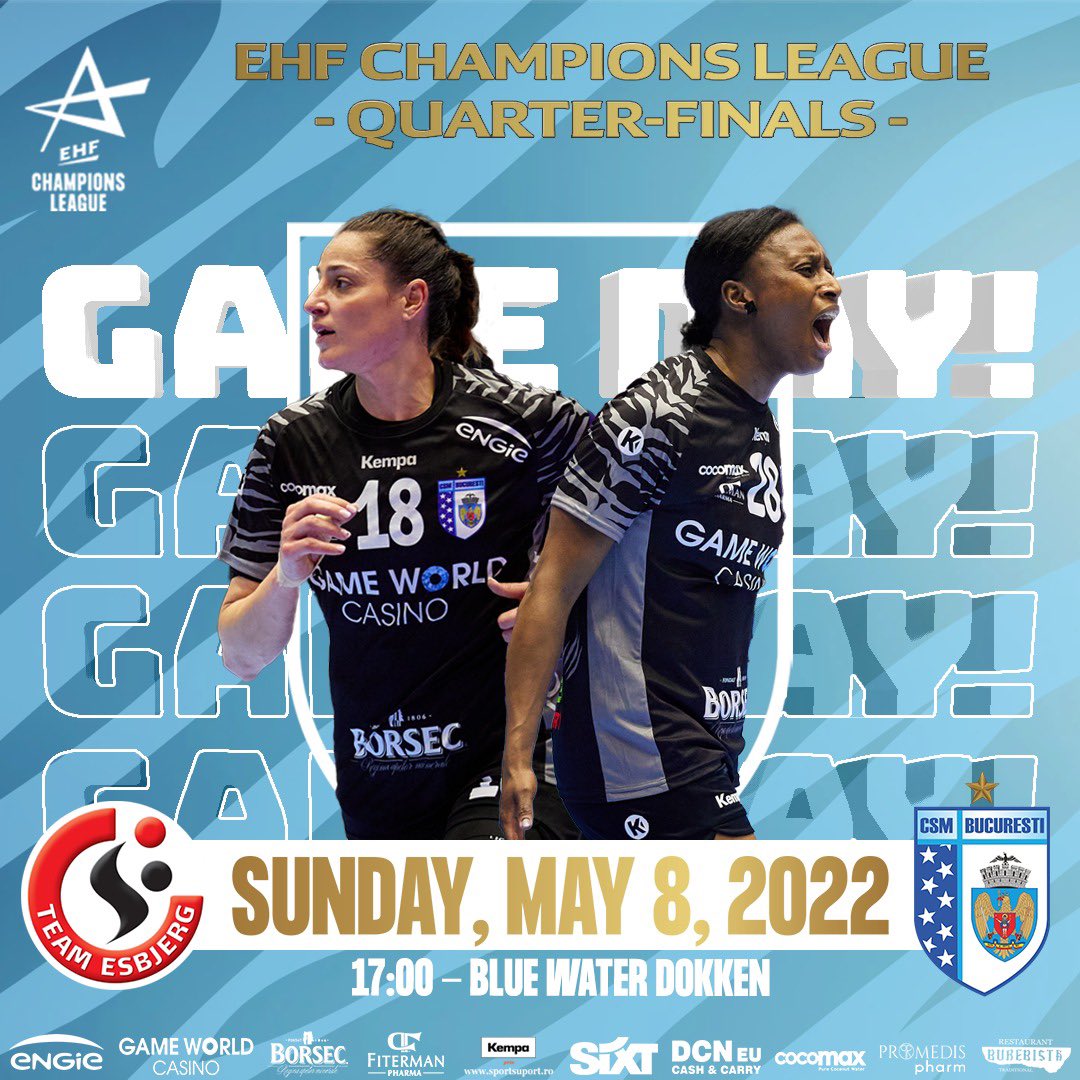 csm_bucharest's tweet photo. Ready for the @ehfcl Quarter-Finals 🆚 @TeamEsbjerg! Aiming for the last EHF Final4 ticket this afternoon, LIVE on DigiSport 1, Orange Sport 1 and Prima Sport! Let’s go! 💪🐅🔝
#CSMBucuresti #GoTogers #showtimeforchampions https://t.co/uOfGwjK9QW