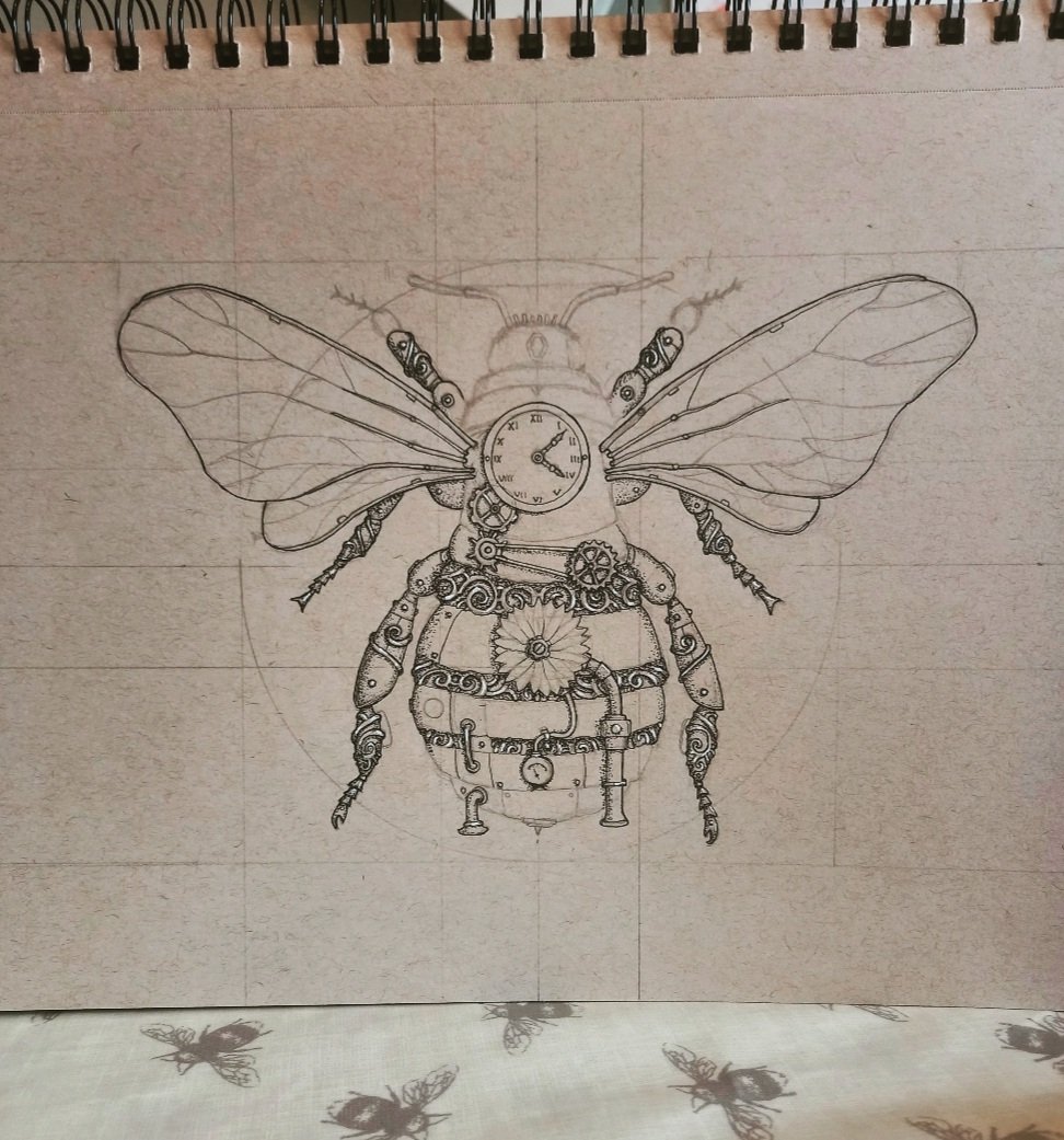SamDeaconArt's tweet photo. Sunday work in progress on the steampunk bee ink illustration, by Sam Deacon Art 

(for more see @ samdeaconart on Facebook/ instagram / Etsy)

#steampunk #bees #honeybee #beehappy #beekind #insects #art #drawing #illustration #fantasy #fantasyart #ink #inkdrawing https://t.co/ry49YJ3axj