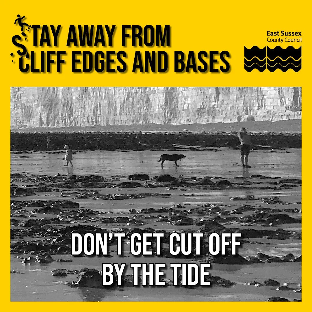 LewesDC's tweet photo. If you’re walking on the beaches at #SevenSisters #BirlingGap, be aware of the tide times and stay as far away from the base as you can.
Chalk falls from above every year and people get cut off by the tide #BeCliffAware #BeTideAware https://t.co/JxoTY71hk6
