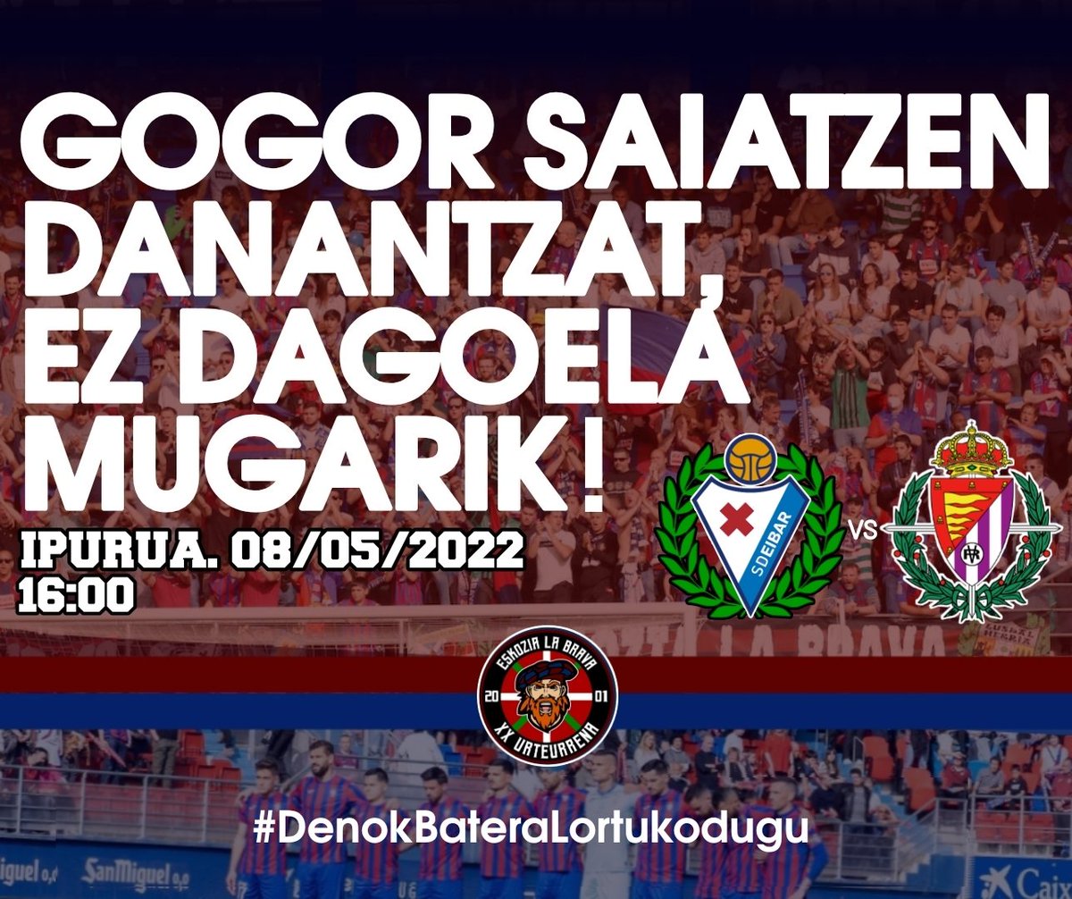 Egunon armer@s! Todo preparado para la gran batalla. Anima o revienta.
JO TA KE <a href="/SDEibar/">SD Eibar</a> APURTU!