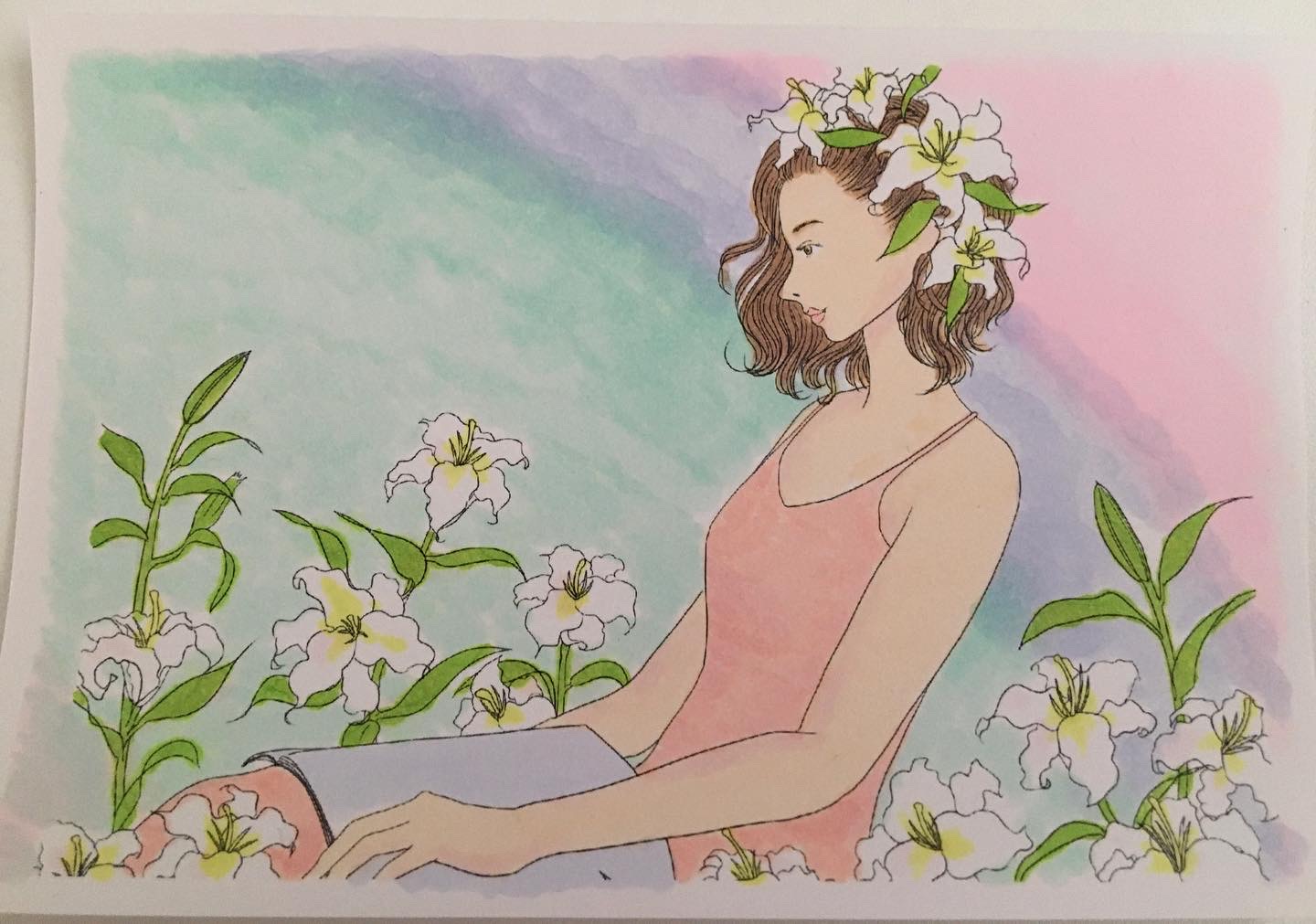 Sarasa Uchiyama It Is Colored With Copic Markers コピックマーカーで色を塗りました Illustration Drawing Art Flower Flowers Lily Copic Copicmarkers Copicart Woman イラスト アート 花 ユリ コピック コピックイラスト T