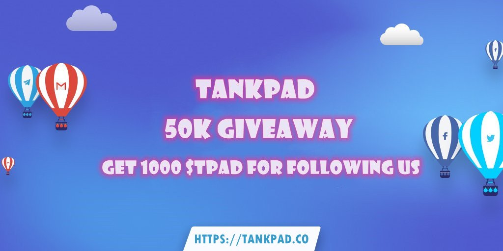 #TANKPAD have a special #Airdrop to celebrate #TANKPAD being on the road to 10K followers on Twitter! 🎉 

They're giving away 400 prizes, each worth $50k in $TPAD!

Rules🔽
🟣 Follow @TANKPAD1 on Twitter
🟣 Retweet 
🟣Join the airdrop bot on telegram @TankpadAirdropBot