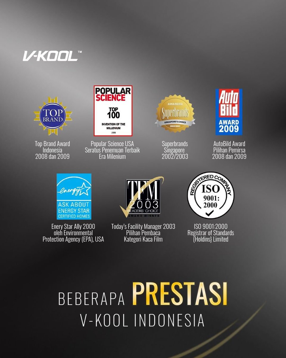 VKOOLindonesia's tweet photo. V-KOOL terus berinovasi hingga saat ini dapat menawarkan kaca film berteknologi tinggi yang bervariasi untuk menyesuaikan keinginan dan kebutuhan masyarakat Indonesia. Berbagai penghargaan telah V-KOOL raih dalam perjalanannya. https://t.co/pnHrGwbAFt