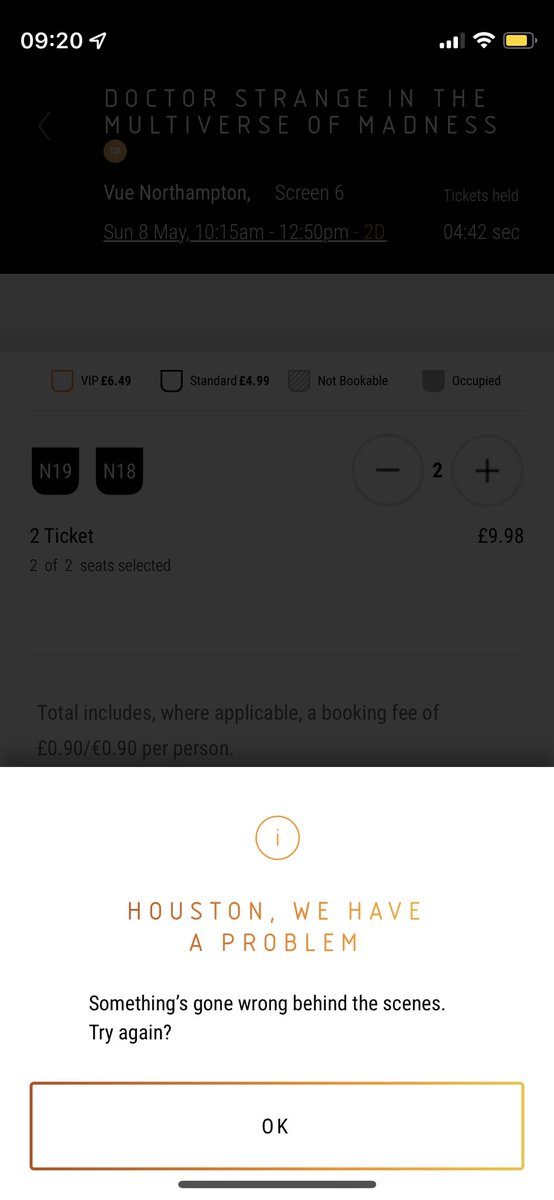 Is there a known problem <a href="/VueHelp/">Vue Cinemas Help</a> trying to book at Northampton even laptop is the same 🙁