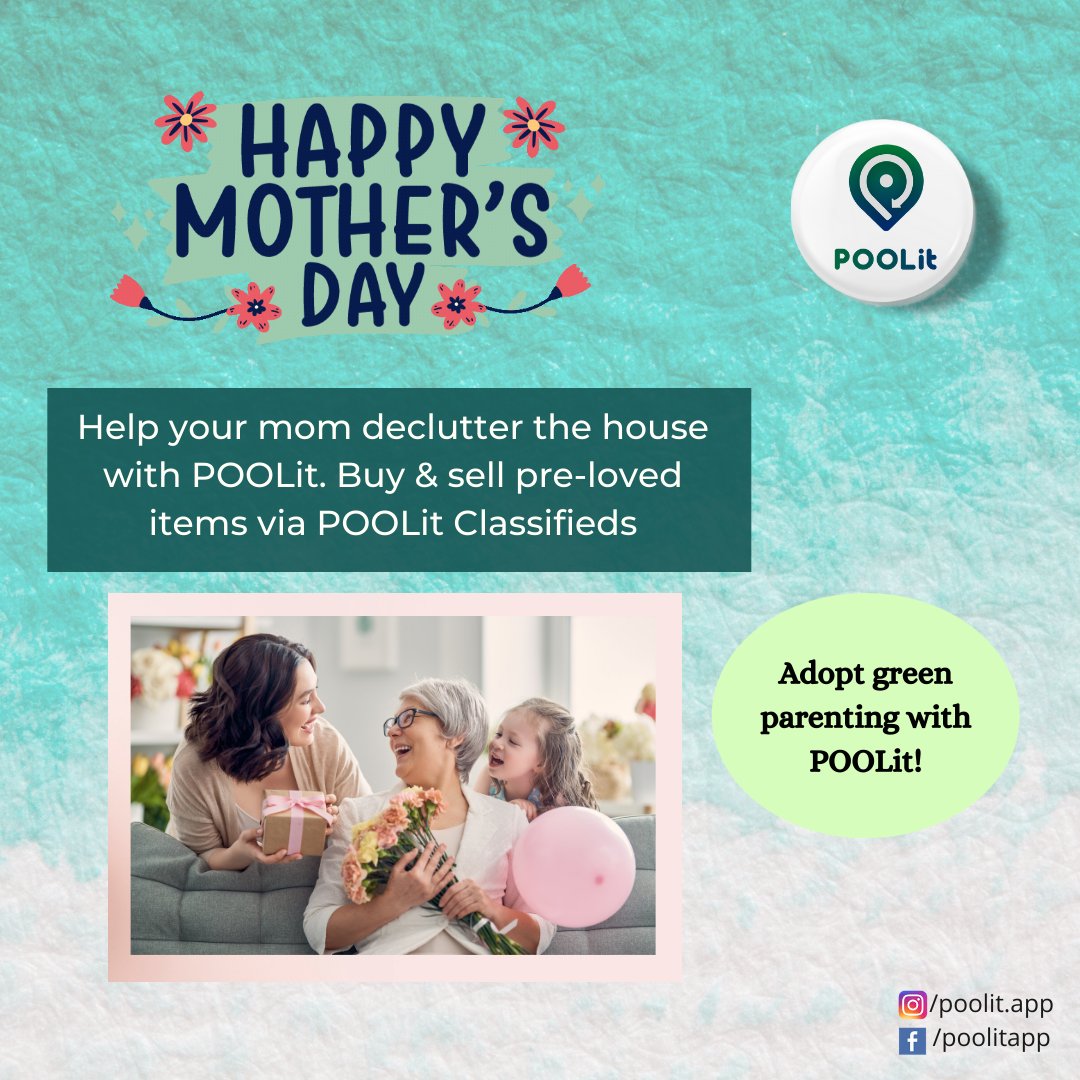 POOLitApp's tweet photo. Adopt sustainability into your parenting skills by buying and selling pre-loved items whenever you can with POOLit Classifieds.
This Mother's Day help your mother declutter the house!
#mothersday #mothersdaygifts #happymothersday #declutterlikeamother #declutteryourhome #poolit https://t.co/gwSnaC6u70