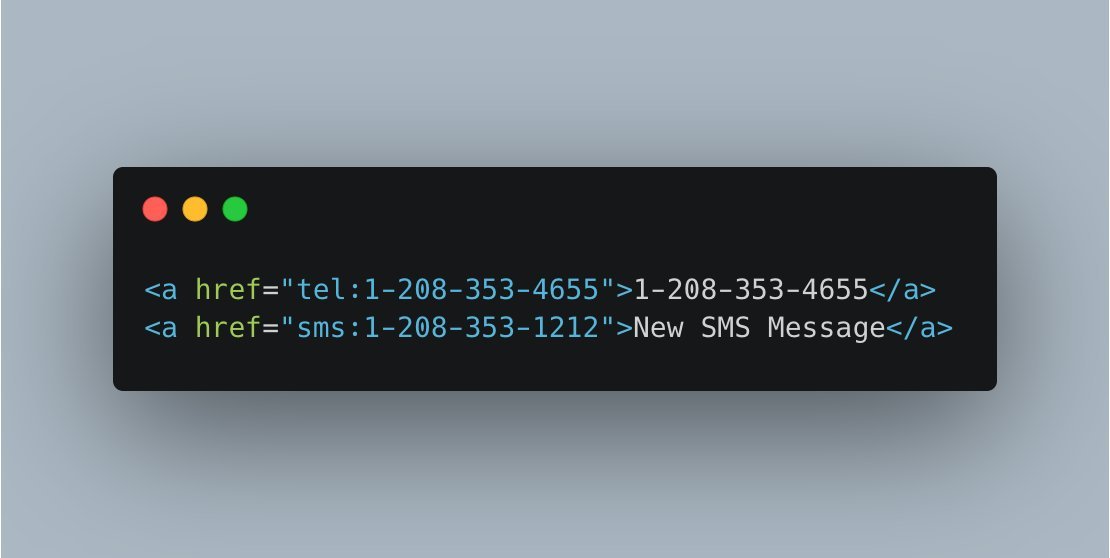 csaba_kissi's tweet photo. HTML Tip💡

You can initiate a phone call and SMS message directly from HTML code. https://t.co/JYZ22qouou