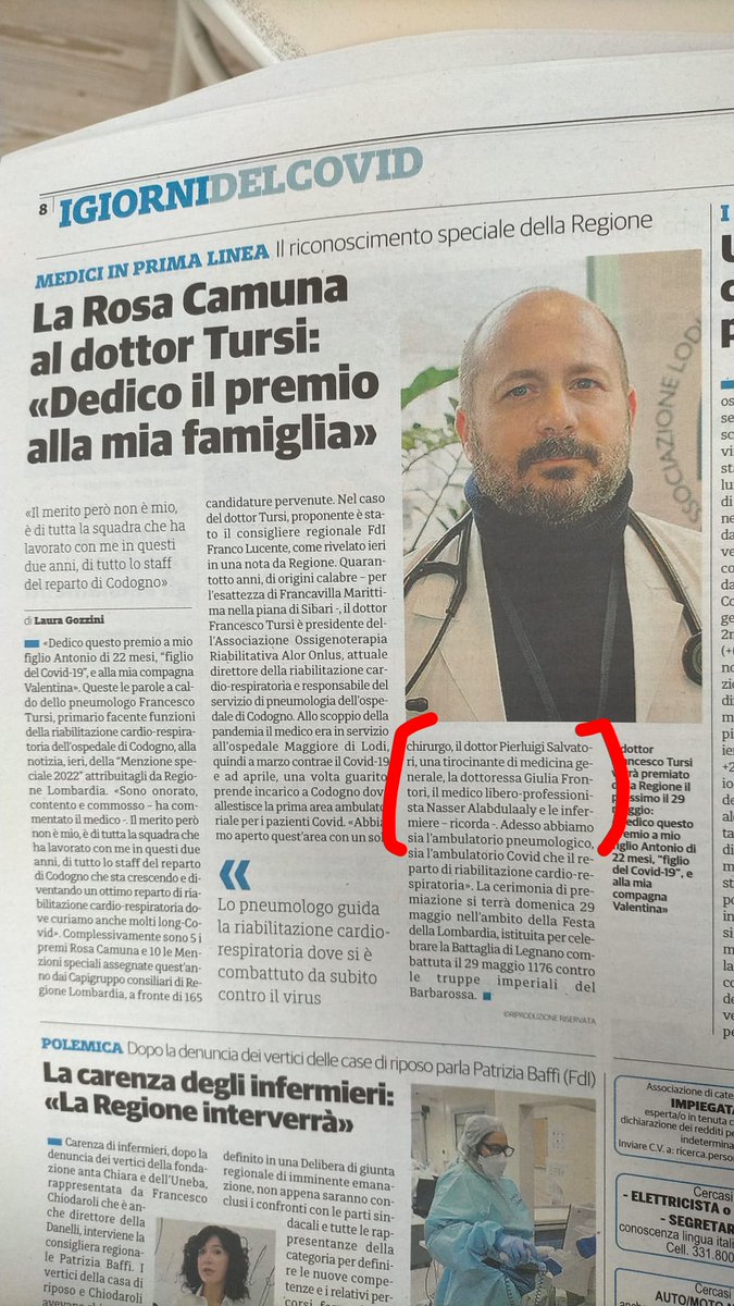 الدكتور تورسي يتسلّم جائزة سنوية (La Rosa Camuna) من إمارة مقاطعة لومبارديا إزاء دوره في جائحة كوفيد١٩ وهو بدوره يهديها إلى عائلته وزميلتي جوليا فرونتوري ولي. #الحمد_لله 
#الإبتعاث #السعودية #ايطاليا