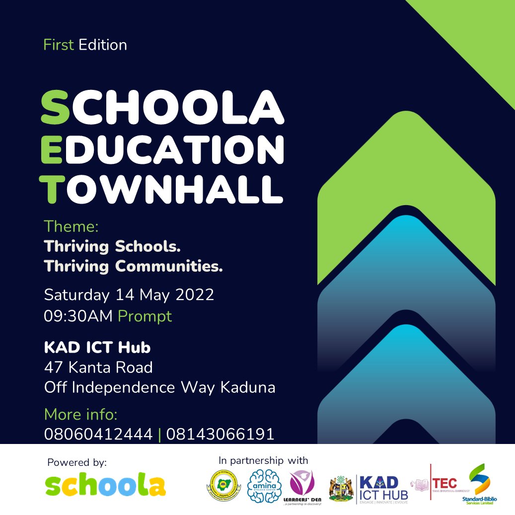SchoolaAPPs's tweet photo. Join us at #SET2022

A one-day stakeholders discussion on education and the future of learning in Nigeria. https://t.co/VC9p4FqM5A