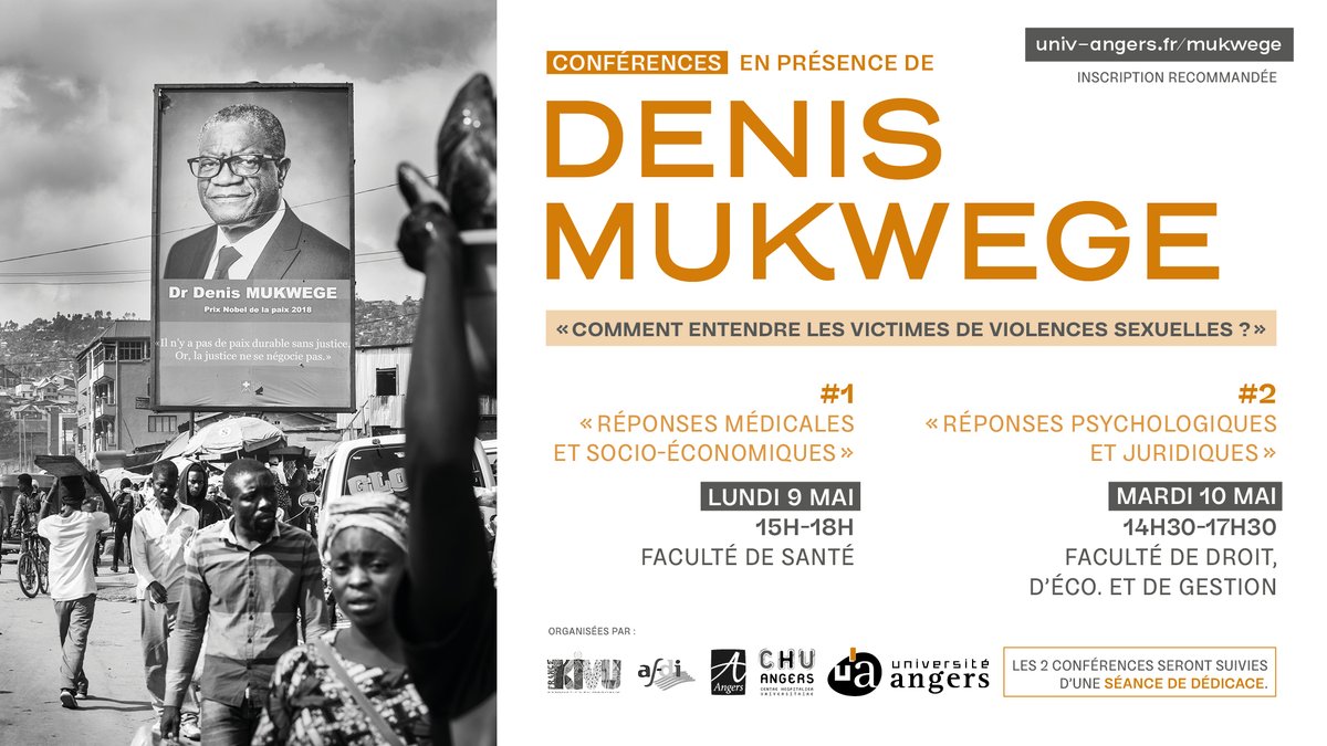 Demain et mardi, Denis Mukwege interviendra lors de 2 conf : "Comment entendre les victimes de violences sexuelles ?"
Vous ne pouvez pas vous y rendre ? 
Alors rdv sur la chaine Youtube de l'UA : 
▶️ 9/5 à 15h : youtube.com/watch?v=gFLISb…
▶️ 10/5 à 14:30 : youtube.com/watch?v=59_UbZ…