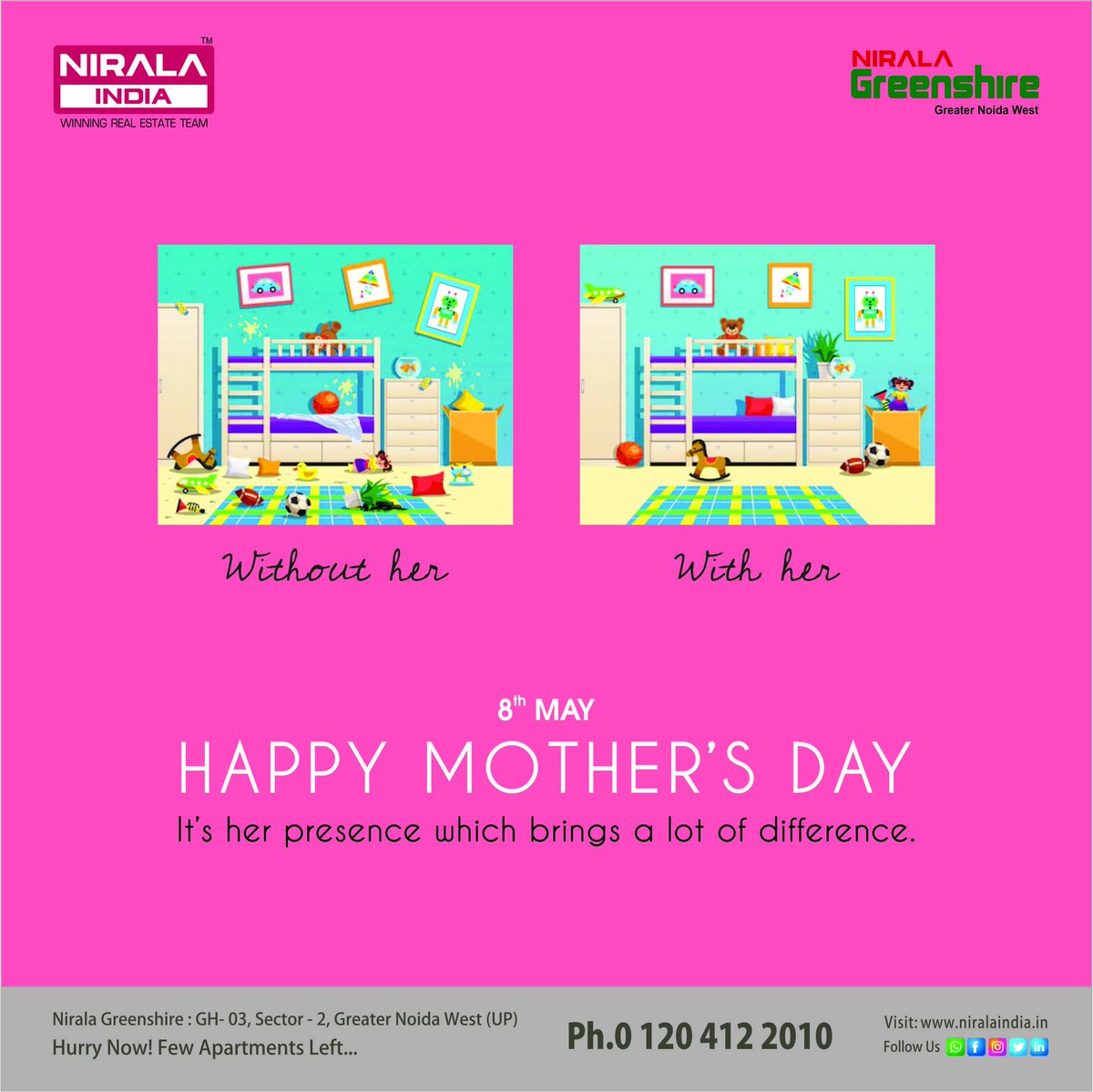 IndiaNirala's tweet photo. Hurry Up ! For Booking Call Now : +919971773200
Nirala Greenshire at Greater Noida West 
Ready to Move, 2/3 BHK Apartments Available
#niralawishes #HappyMothersDay2022 #8thmay2022 #niralaindia #greenshire #GreaterNoida #apartments #ReadyToMove https://t.co/fNE2f3fQmF