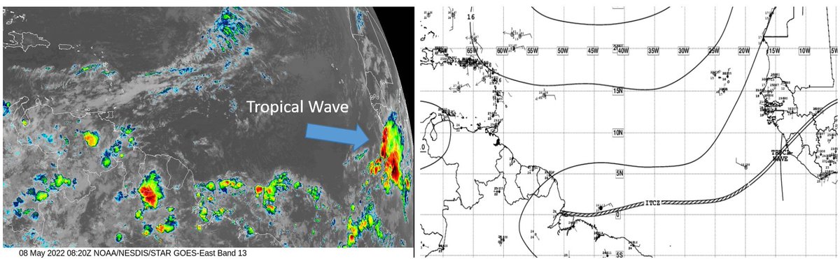NHC_TAFB's tweet photo. May 8: The first #tropicalwave of the season is analyzed on the 0600 UTC surface map. It is located near the west coast of Africa along 14W. https://t.co/qHVS7VztW0