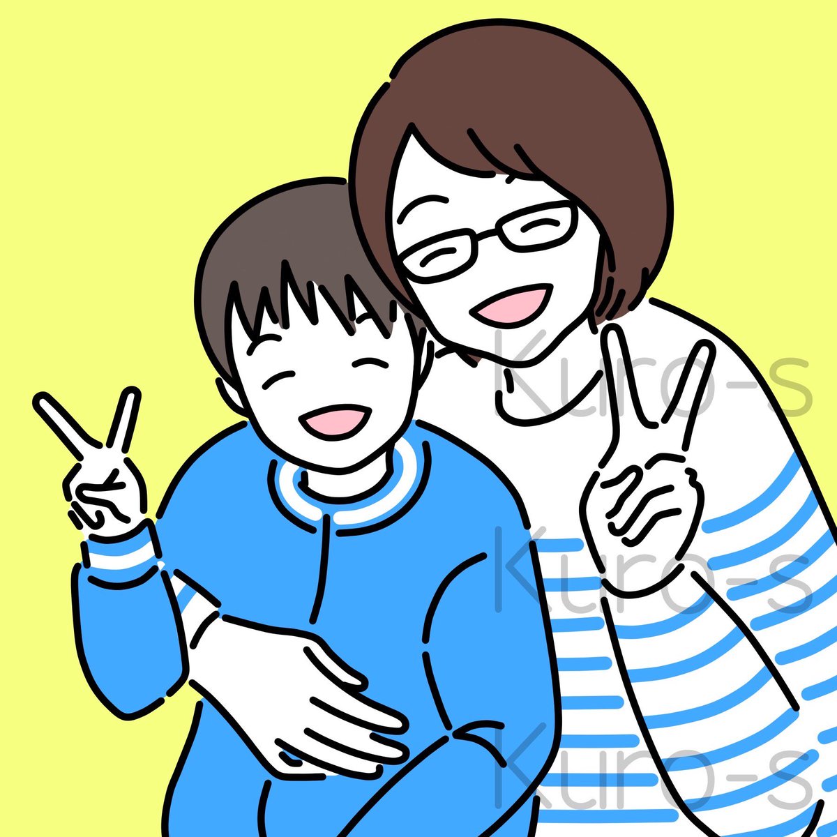 Kuro_s_NFT's tweet photo. 第2回おじさんGiveawayの当選者@vivid7830 さんの似顔絵を描かせていただきました🥰💓

ママと息子さん、お二人の似顔絵です👩‍👦
お二人がお好きな空色のお洋服を着たニコニコ笑顔に、ハッピーなイエロー背景🌼

素敵なお二人の似顔絵を描かせていただき、ありがとうございました🥰💓 https://t.co/1pWgWU9TMC