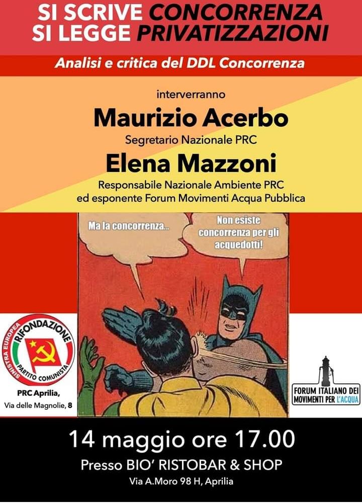 Ci vediamo sabato ad Aprilia, per parlare di come certi governi erodano la vita, con Maurizio Acerbo ed Elena Mazzoni
