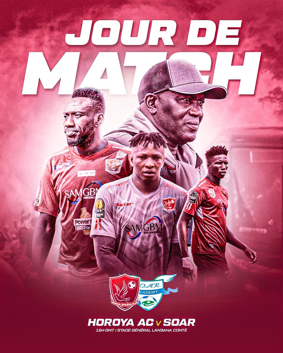 HACofficiel's tweet photo. 💥𝗝𝗢𝗨𝗥 𝗗𝗘 𝗠𝗔𝗧𝗖𝗛💥
🏆 #Ligue1GN🇬🇳 
🏁 26e Journée 
🆚 𝗦𝗢𝗔𝗥 𝗔𝗰𝗮𝗱𝗲𝗺𝗶𝗲 
🏟 Stade GLC
⏱ 16:00 GMT
📺 CIS TV 
📲 #SOARHAC  
#PanAfricanTeam 🔴⚪️ https://t.co/7I7jQh0JOl