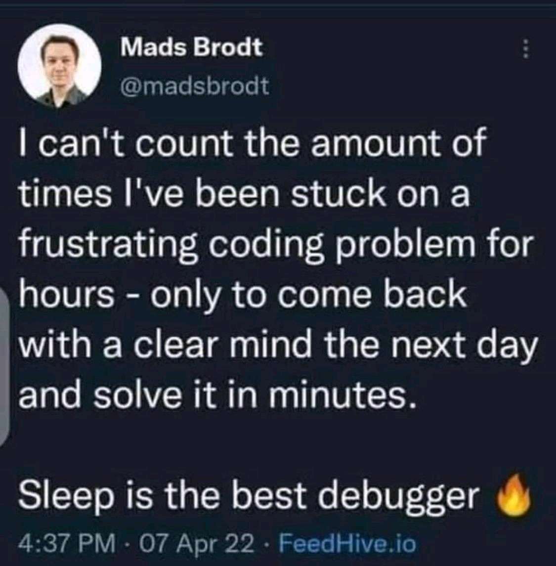 ToxicEcstasy's tweet photo. Sleep is the best debugger 🔥

#coding #sleeping https://t.co/utl2PgDjd3