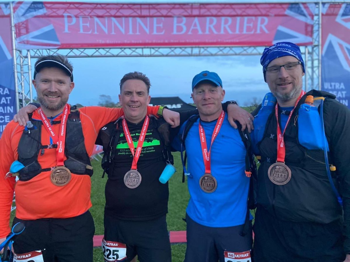 Pennine_Barrier's tweet photo. Our Pennine Barrier #UltraRunners wearing their medals with pride!
https://t.co/AHFkRaJjyv
#GBUltras #YorkshireThreePeaks #TrailRunning #UltraRunner #UltraRunning #UTMB #Malham #PennineBarrierUltra #GBRaceTracker #ChasingMountains https://t.co/VhgPyCL38z