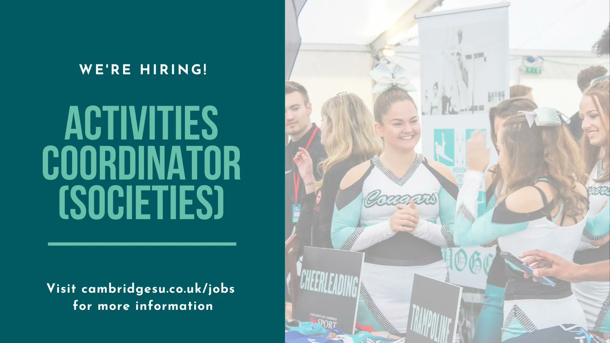 Applications for the role of Activities Coordinator (Societies) close this evening! You can find out more about what the job entails and how to apply on our website: cambridgesu.co.uk/jobs/vacancy/1…