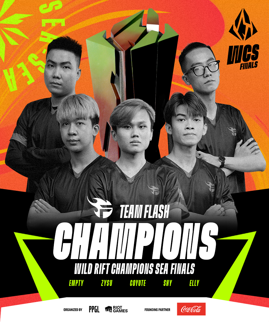 PPGL_gg's tweet photo. Congratulations to the unbeatable @teamflash_gg! From the start of their journey in the #WCSFinals, they've dominated every single game. They've truly chosen greatness as they are crowned as our WCS Finals Champions!
#WCS #WCSFinals #WildRiftEsports #ChooseGreatness https://t.co/q3lf1GxKxA