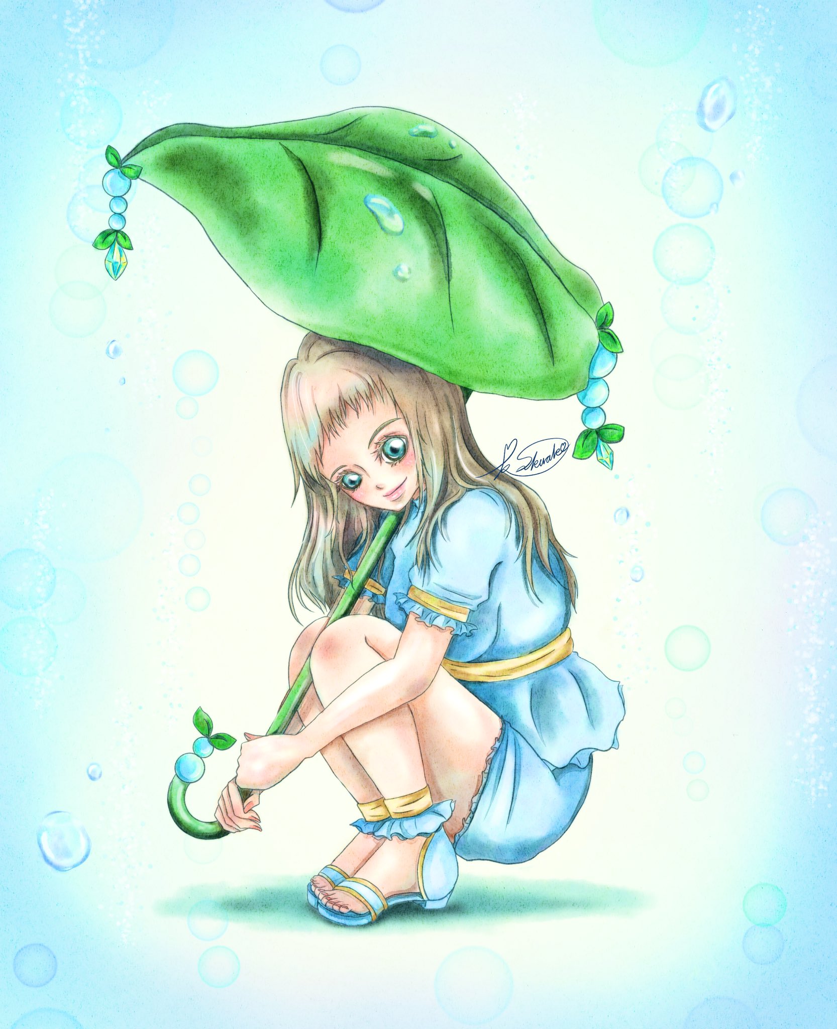 さくらこ 葉っぱの傘と女の子 イラスト イラスト好きな人と繋がりたい イラスト練習中 T Co Xrdksfdz5w Twitter