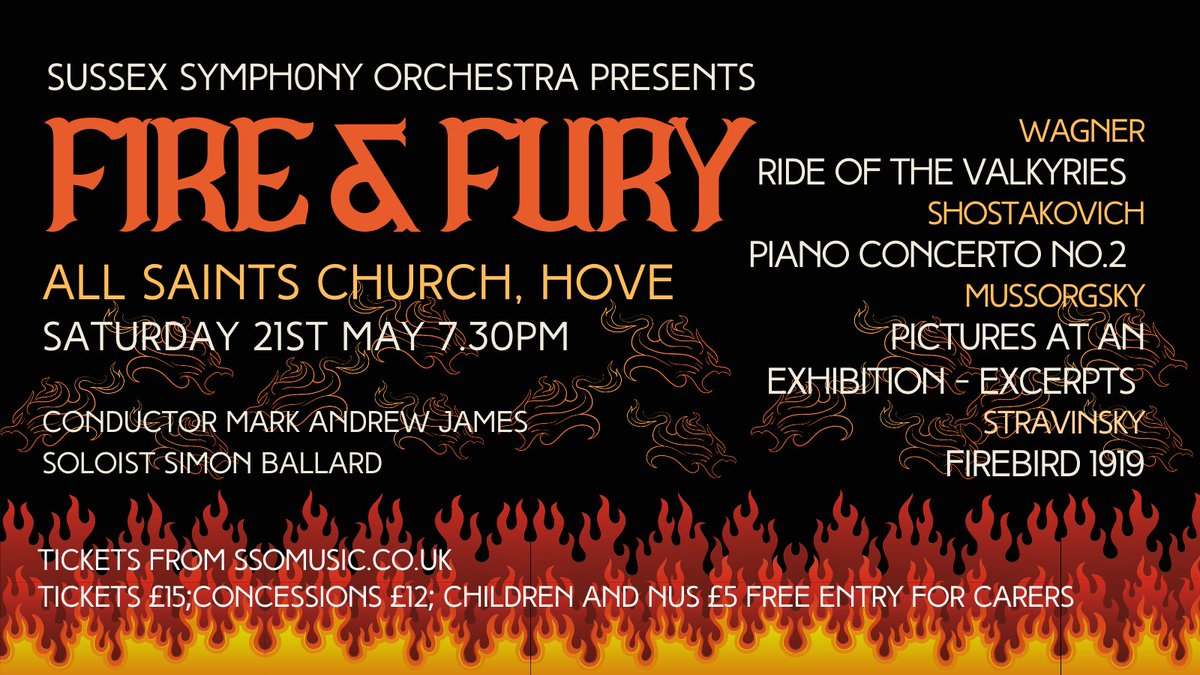 Join us at the <a href="/brightonfringe/">Brighton Fringe</a> on 21st May for a concert full of "Fire &amp; Fury!" Tickets available now from ssomusic.co.uk/box-office/buy…