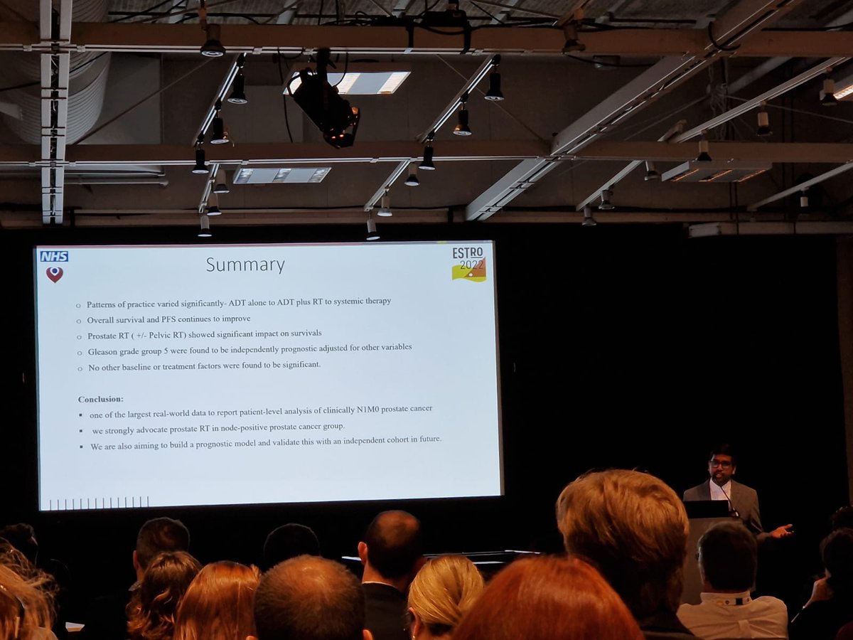 achoud72's tweet photo. @Thiraviyam_E presents patterns of practice and outcomes from a multi-institutional study
➡️There's lots of variation
➡️RT seems to impact on survival
➡️Gleason GG5 is bad
#ESTRO2022 @ESTRO_RT #MCRRadNet @MCRCnews @UoM_DCS @addenbrookes @RT_physics @hilseth_mistrov https://t.co/useA6WJzwg
