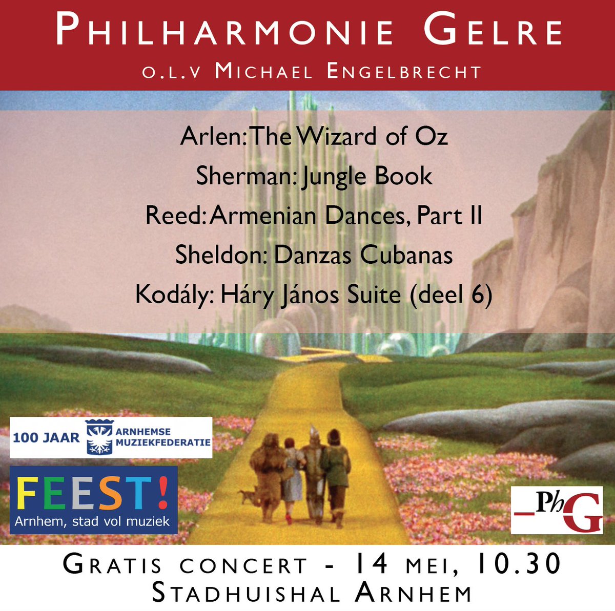 gelre's tweet photo. Aanstaande zaterdagochtend 14 mei geven wij een gratis concert in de Stadhuishal in #Arnhem. Hiermee vieren we het jubileum van de Arnhemse Muziekfederatie 💯. Het concert begint om 10.30 uur. Iedereen is welkom om te komen luisteren! https://t.co/dnDu3ZBrOZ